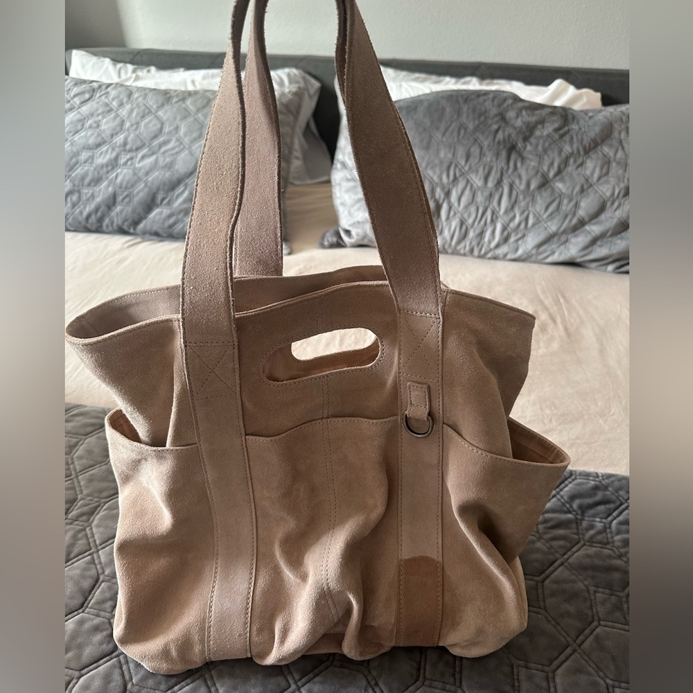 Free People suede Caravan tote. Khaki colored.